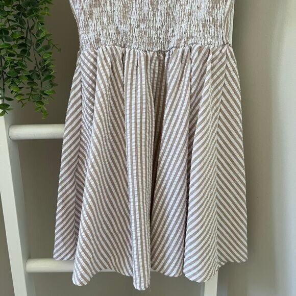 Shein Tan & White Striped Dress Women's Small - Picture 6 of 9